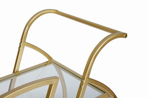 English Elm Gold Rolling Bar Cart with Mirrored Glass Shelves and Lockable Wheels for Glam Spaces W3123P480999