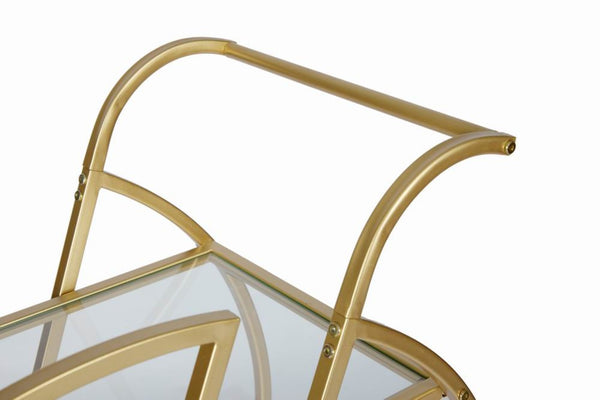 English Elm Gold Rolling Bar Cart with Mirrored Glass Shelves and Lockable Wheels for Glam Spaces W3123P480999