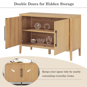 English Elm U_style Farmhouse Pine Veneer Buffet Cabinet with Double Doors for Kitchen or Entryway Natural N711P410389O