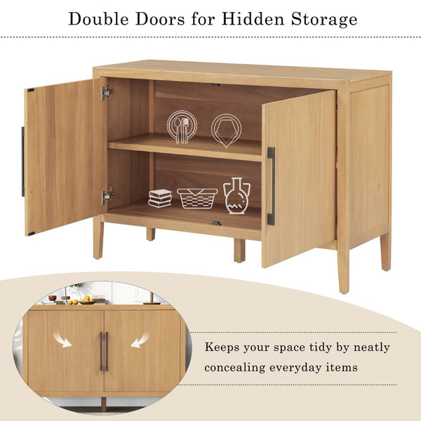 English Elm U_style Farmhouse Pine Veneer Buffet Cabinet with Double Doors for Kitchen or Entryway Natural N711P410389O