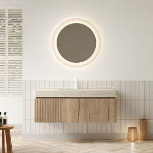 English Elm MURI Wall-Mounted 48" Bathroom Vanity with Durable Sintered Stone Top, Ceramic Basin, Soft-Close Beige,White Oak W2615S00222