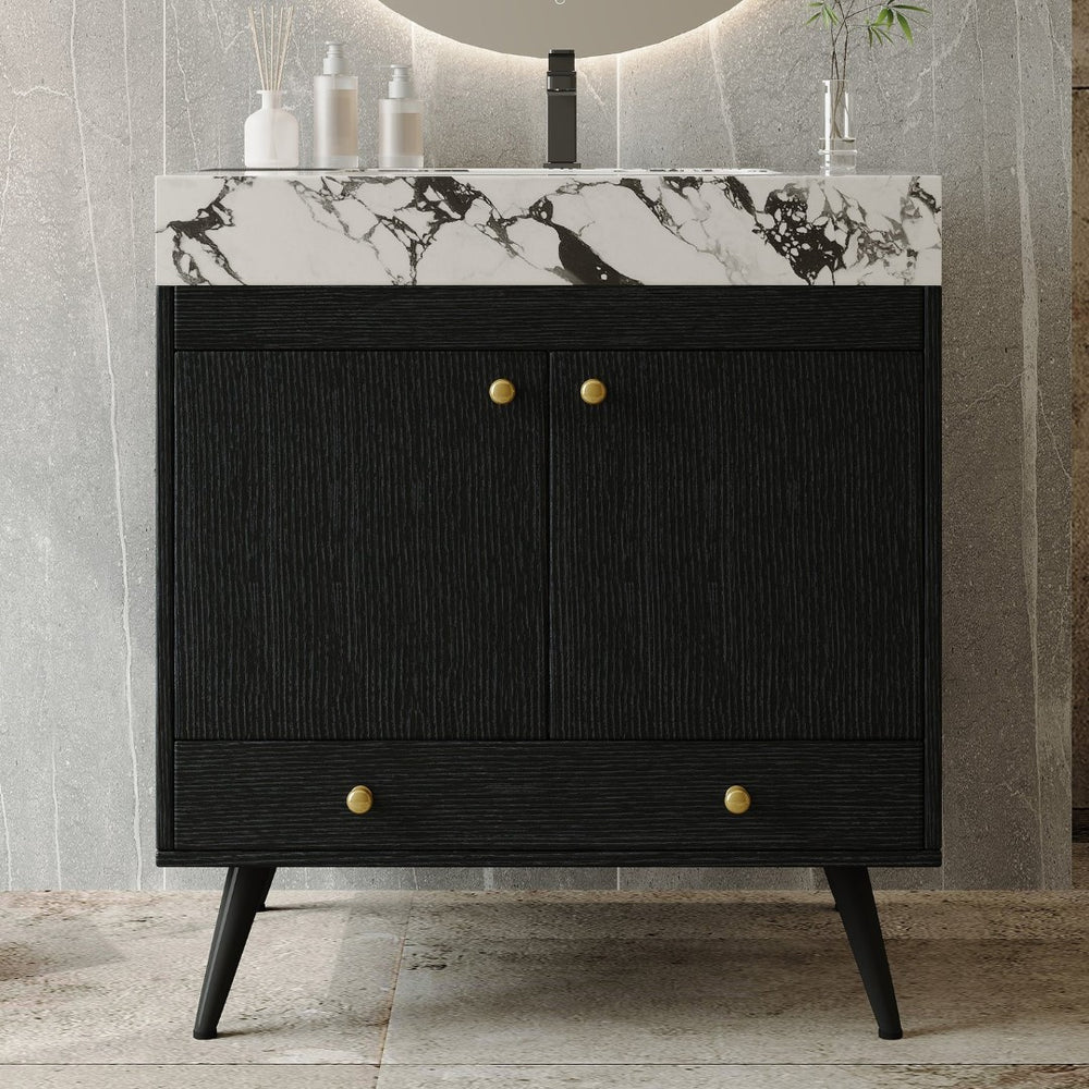 English Elm Contemporary Freestanding Bathroom Vanity Sintered Stone Top Ceramic Sink Steel Legs W3136S00063