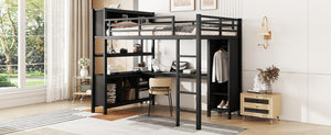 English Elm Metal Loft Bed With Integrated Desk, Wardrobe & Storage Cubes - Space-Saving Solution For All Ages W1580S00068