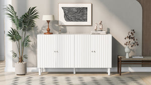 English Elm U_STYLE Four-Door Sideboard with Wavy Panel Doors, Cylindrical Wood Legs, Sleek Metal Handles, 67" länge White N711P186790K
