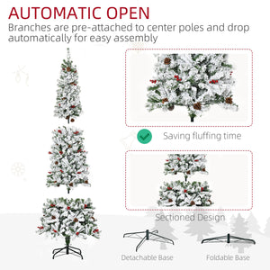 English Elm Homcom 7.5' Snow Flocked Pencil Christmas Tree With 600 Realistic Branches, Pinecones & Berries W2225P229732