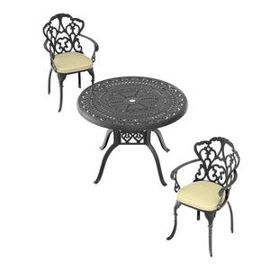 English Elm 3-Piece Cast Aluminum Patio Set With Beige Cushions - Stylish, Durable, And Comfortable Outdoor Furniture W1710S00065