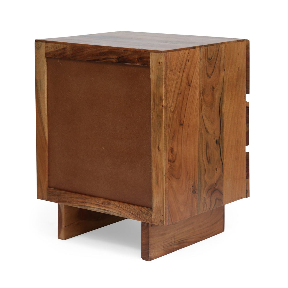 English Elm Christopher Knight Home® - NIGHTSTAND — Handcrafted Acacia Wood Nightstand with 3 Drawers, Antique Brass Handles, Boho Chic 68804.00