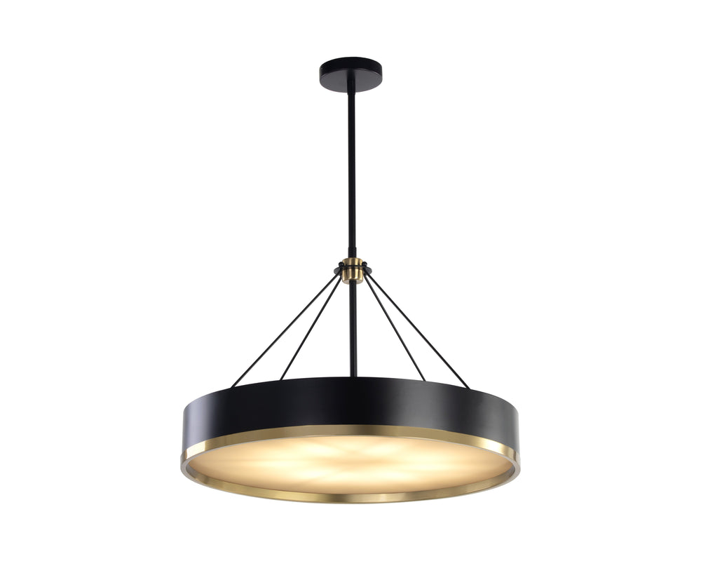 Sunpan Dudley Modern Chandelier - Elegant Black And Gold Disc Shade For Living And Dining Spaces, Stylish Lighting Black Glass ,Iron 106791