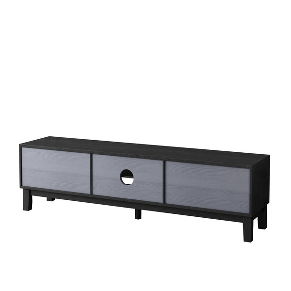 English Elm Modern Mid-Century Media Console with 4 Drawers and Concealed Cable Management, Stylish TV Stand Up to 75" Black+ Gray W757P305594