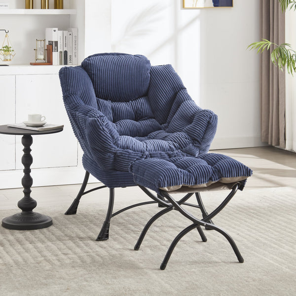 English Elm Lazy Chair Plush Ottoman Lounge Chair with Ergonomic Back, Side Pocket, Steel Frame Comfort Navy Blue W640P271552
