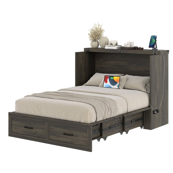 English Elm Murphy Full-Size Cabinet Bed with Built-In Charging Station, Storage Drawer & 700lb Capacity Comfort Gray 52.5 L x 26 W x 5.5 H N733S293995G