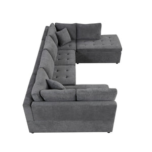 English Elm 117.3" Oversized Sectional Sofa U-Shaped Couch with Pull-Out Bed, Chenille Upholstery, Spacious Seating Gray N719S001580E