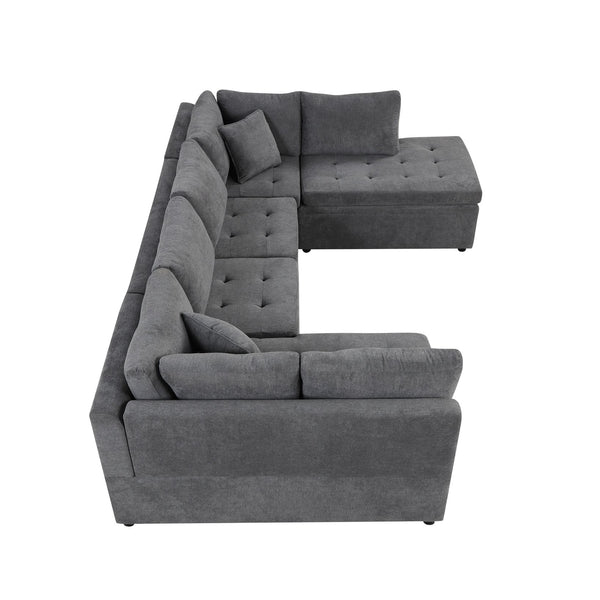English Elm 117.3" Oversized Sectional Sofa U-Shaped Couch with Pull-Out Bed, Chenille Upholstery, Spacious Seating Gray N719S001580E