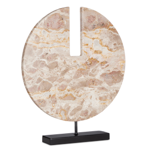 Anu Marble Disc - Unique Tan Stone Sculpture on Black Metal Base for Contemporary Home Décor