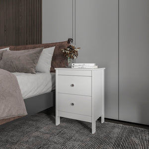 English Elm White Nightstand Two-Drawer Accent Table with Classic Knobs, Durable Wood Frame, Bright Versatile Style B062P323159