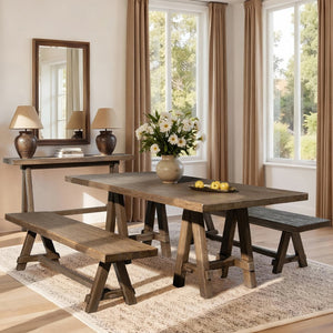 English Elm Hawthorne Reclaimed Elm Trestle Dining Bench Solid Wood Farmhouse Seat 72 Inch Brown B2719P474442