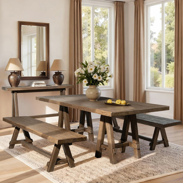 English Elm Hawthorne Reclaimed Elm Trestle Dining Bench Solid Wood Farmhouse Seat 72 Inch Brown B2719P474442