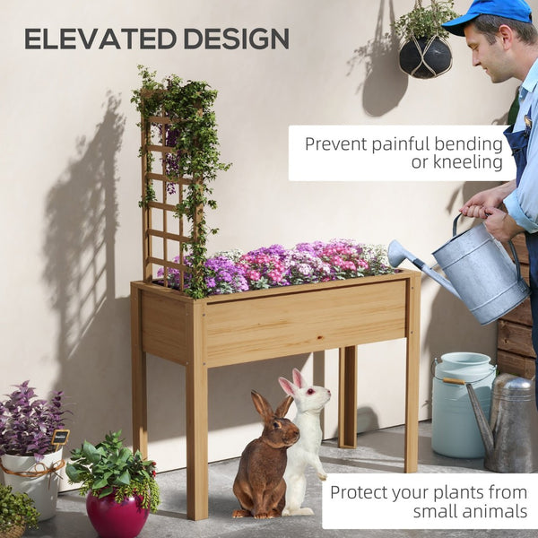 English Elm Outsunny Elevated Garden Bed With Trellis – Perfect For Climbing Plants, Ergonomic Design & Drainage W2225P174416-GIGA