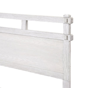 English Elm Queen Farmhouse Platform Bed Antique White Wood Grain Two-tiered Headboard Solid Frame N758P369329W