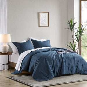 JLA Home Comfort Spaces - Chambray microfiber comforter set with denim-inspired texture, breathable all-season plush, Oeko-Tex certified Navy AM10-0069