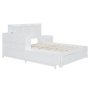 English Elm Full Size Wooden Platform Bed With Desk, Storage Drawers, Usb Ports, Nightstand & Modern Design N820S00029K