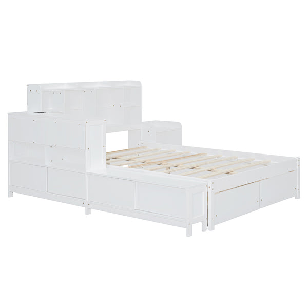 English Elm Full Size Wooden Platform Bed With Desk, Storage Drawers, Usb Ports, Nightstand & Modern Design N820S00029K