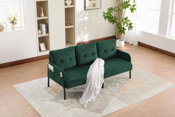 English Elm United We Win Corduroy Loveseat Plush Ergonomic Sofa with Spring Support Metal Legs Emerald W1568P410052