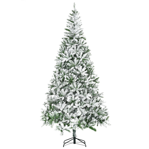 English Elm Homcom 9' Snow Flocked Pine Artificial Christmas Tree - Realistic, Easy Setup & Customizable Decor W2225P229663