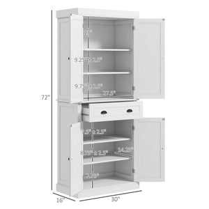 English Elm Homcom 72.5" White Wood Grain Kitchen Pantry Cabinet – Stylish Storage With 4 Doors, Drawer & Adjustable Shelves W2225P200697