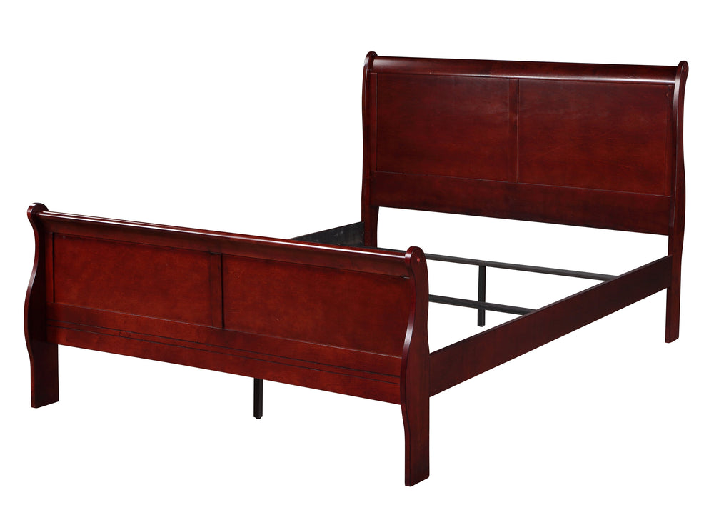 English Elm Cherry Sleigh Twin Bed with Casegood Drawer, Antique Brass Handles, Solid Pine Vintage Charm, Box Spring Required B062S00535