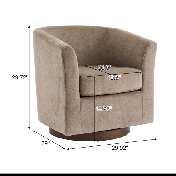 English Elm Halo Velvet Barrel Swivel Accent Chair with Bentwood Ring Base for Living Rooms Light Brown N776P378583B