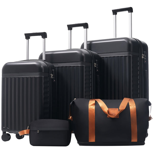 English Elm Luggage Set 5 Piece Abs Hardside Expandable Spinner Wheels Tsa Lock Travel Bags Black N732P326115B