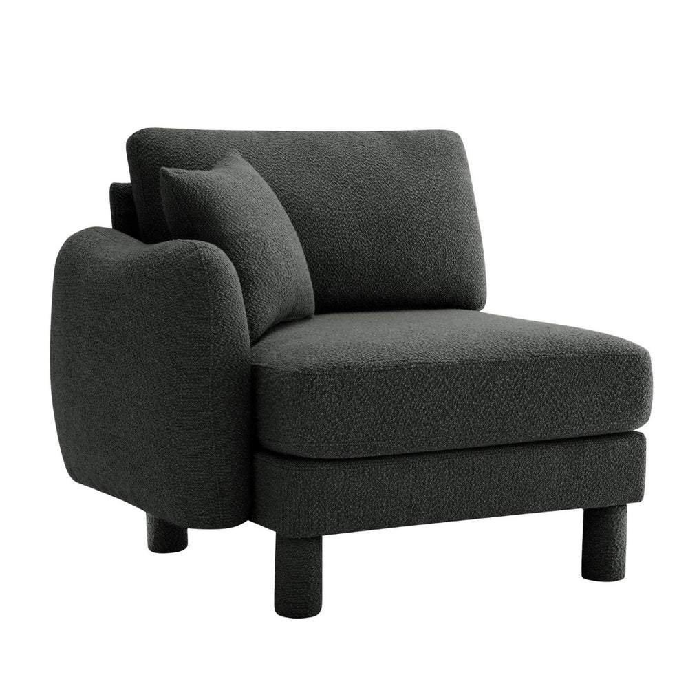 English Elm Lucas Boucle Three Seat Sofa with Curved Arms Cylindrical Legs and Toss Pillows W3041P337439