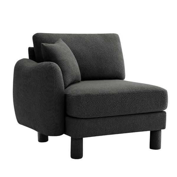 English Elm Lucas Boucle Three Seat Sofa with Curved Arms Cylindrical Legs and Toss Pillows W3041P337439