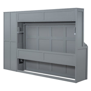 English Elm Queen Murphy Wall Bed with Integrated Wardrobe and Drawers for Studio or Guest Room Gray LP000793AAE-2
