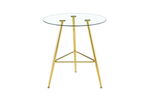 English Elm 36 Inch Round Glass Top Bar Table Chrome Tripod Base Modern Bistro Pub Style W3493P452050