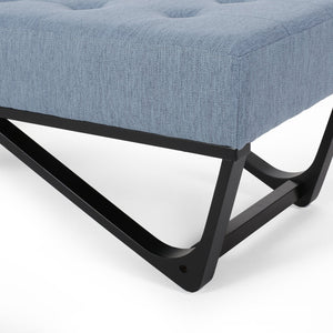 English Elm Christopher Knight Home® - OTTOMAN Plush Button-Tufted Bench with Waffle Stitch Upholstery and Geometric Black Legs for Stylish Seating Light Blue 66060.00LBLU