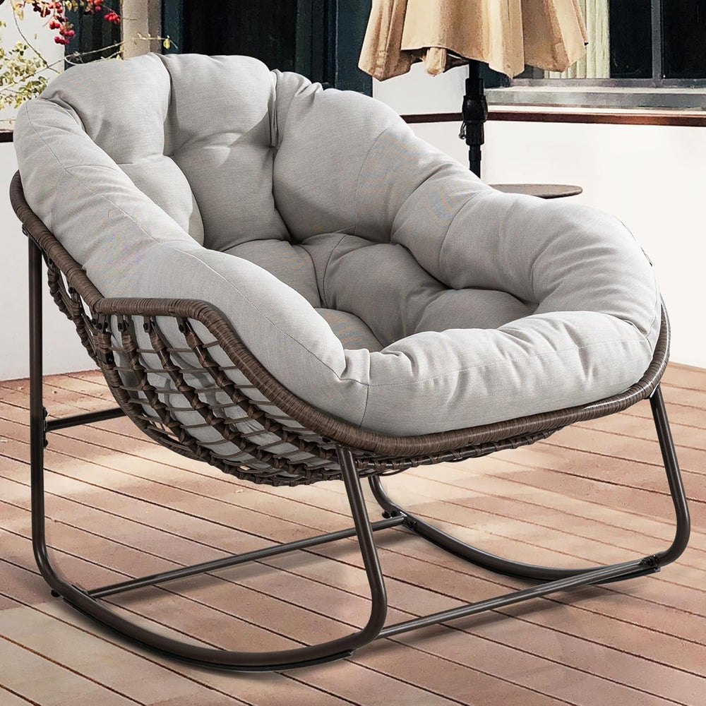 English Elm Outdoor Oversized Papasan Rocking Chair Antique Grey — Extra Wide 6" Cushion, Breathable Rattan Comfort W349P271998