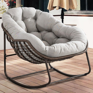 English Elm Outdoor Oversized Papasan Rocking Chair Antique Grey — Extra Wide 6" Cushion, Breathable Rattan Comfort W349P271998
