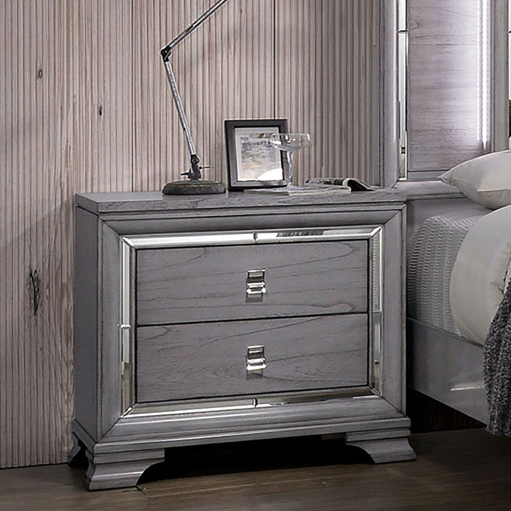 English Elm 2 Drawer Nightstand with Ample Storage and Inset Handles, Contemporary Wooden Bedside Table with Sturdy Legs and Wide Display Top Light Gray B016P251572