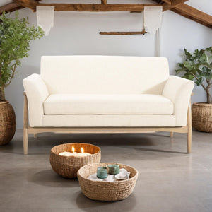 English Elm Christopher Knight Home® - Linen Flared Arms Loveseat Beige+Natural - Upholstered Fabric, Elm Wood Legs, Modern Cozy 57.5" W N771P294675M