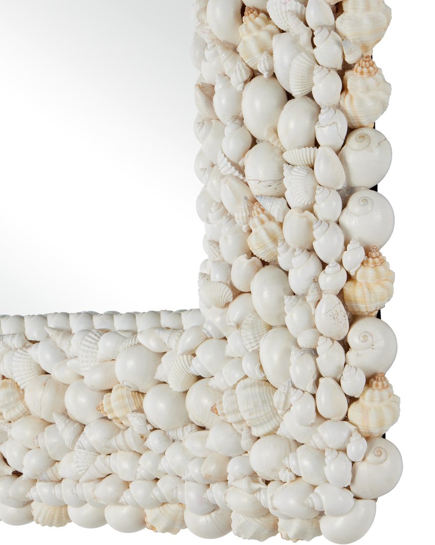 Currey & Company Piddock Square Mirror - Handcrafted Coastal Elegance With Seashell Frame For Stunning Wall Decor White Shell ,Glass 1000-0164-currey-company