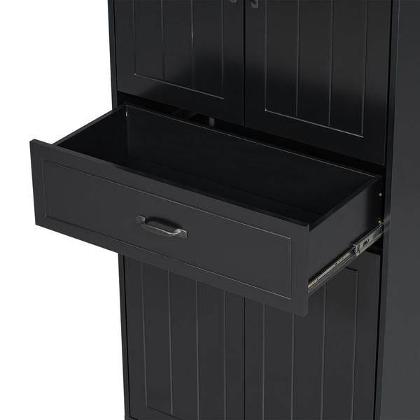 English Elm Christopher Knight Home® - Bathroom Storage Cabinet with Doors Drawer & Dual Laundry Baskets, MDF Build, Adjustable Shelf, Anti-Tip Device Black N759P243350B