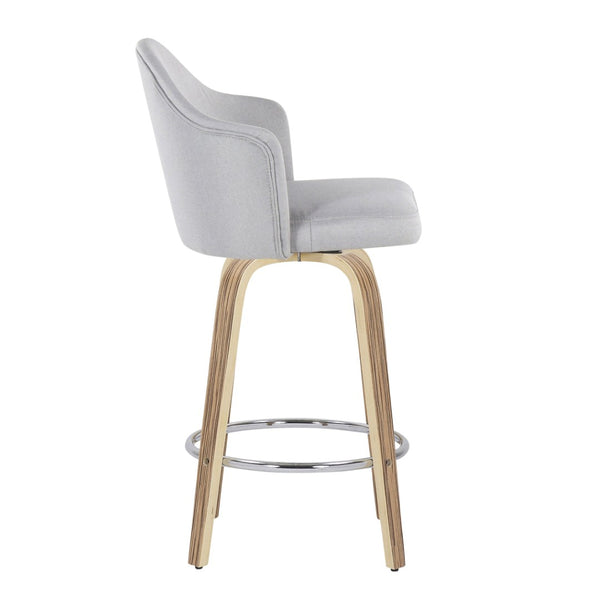 English Elm Fixed-height Swivel Counterstools Mahogany Wood Chrome Footrest Velvet Seat Set of 2 Light Grey B202S01781
