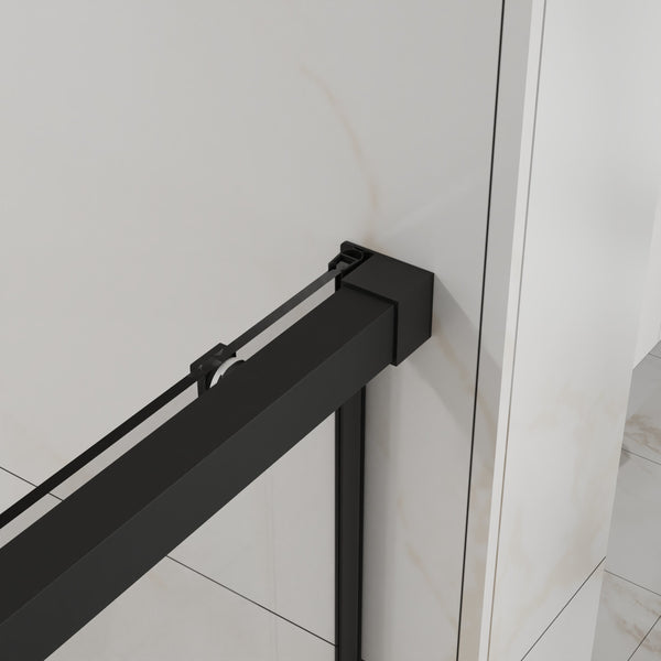 English Elm Goodyo 60" W X 72" H Semi-Frameless Sliding Shower Door With Easy-Clean Glass & Matte Black Hardware D163118750