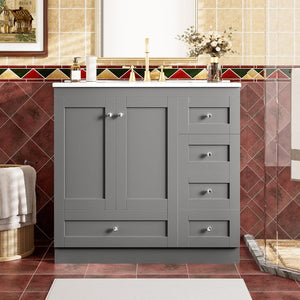 English Elm 36 36" Modern Shaker Bathroom Vanity with Ceramic Sink, Soft-Close Drawers & Doors, Durable Handles Grey N729P288872E