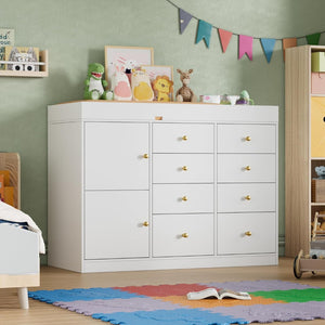 English Elm Baby Nursery Dresser with 8 Drawers 2 Cabinets Changing Station Laminated Mdf W3393P453907