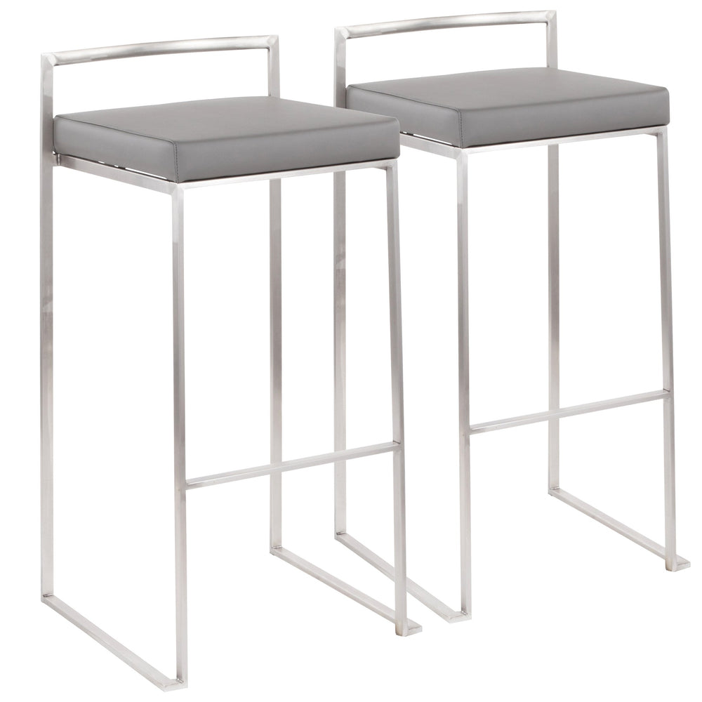 English Elm Fuji Stackable Barstools Set of 2 - Contemporary Stainless Steel Frame with Grey Faux Leather Seats, Padded Comfort, 250 lb Limit B202P222166