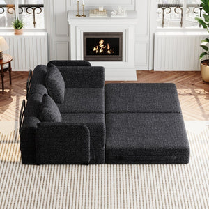 English Elm 72.4-inch Chenille Convertible Floor Sofa Bed with Storage Pockets and Modular Design W3505P355564