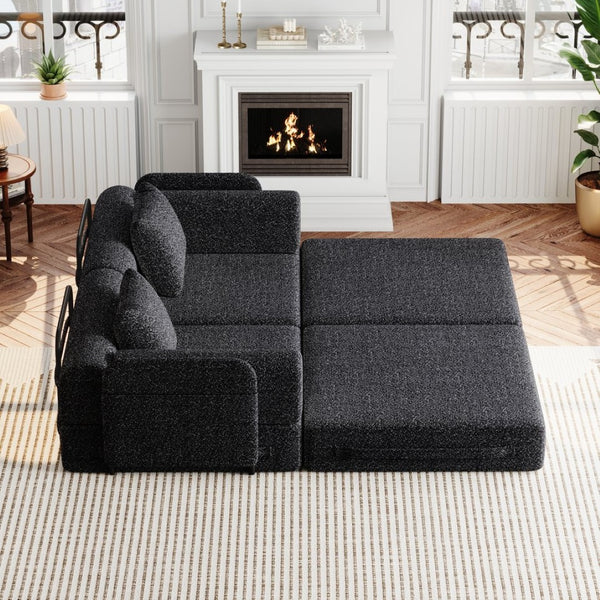 English Elm 72.4-inch Chenille Convertible Floor Sofa Bed with Storage Pockets and Modular Design W3505P355564